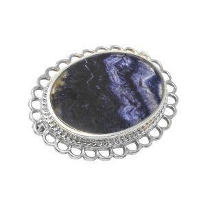 Silver Oval Blue John Stone Traditional Brooch