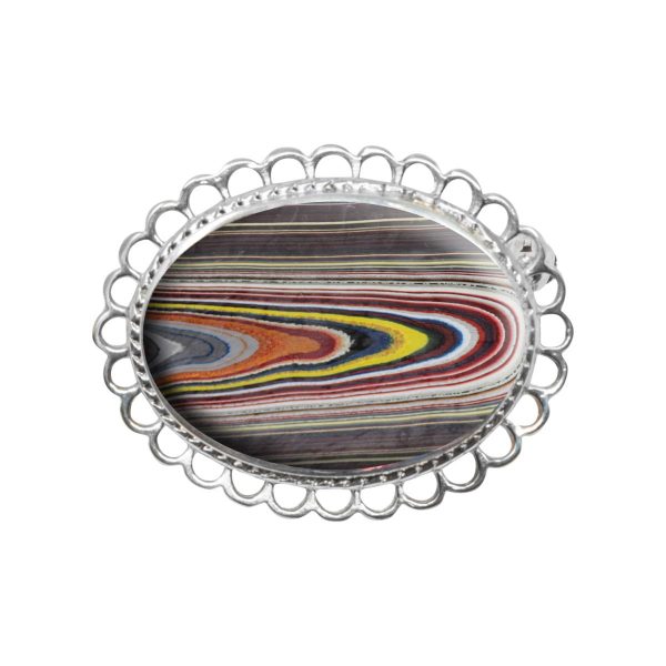 Silver Fordite Oval Brooch