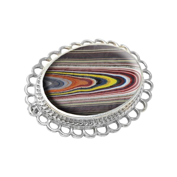 White Gold Fordite Oval Brooch