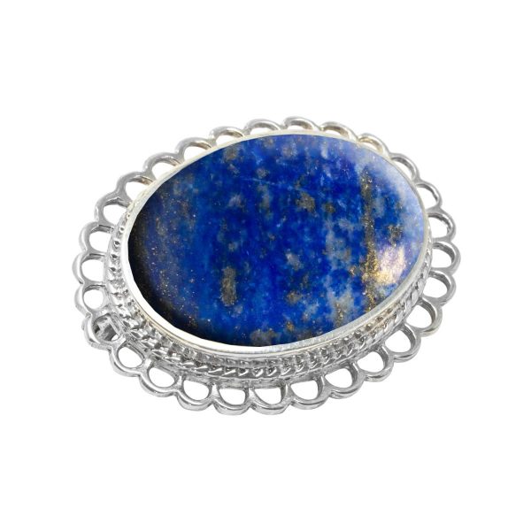 White Gold Lapis Oval Brooch