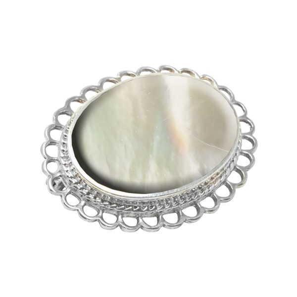 White Gold Mother of Pearl Oval Brooch