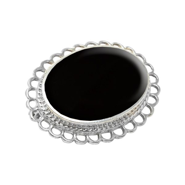 White Gold Whitby Jet Oval Brooch