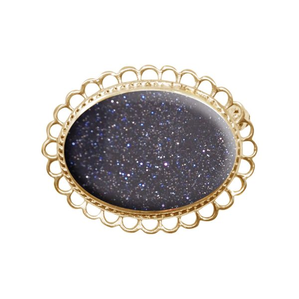 Yellow Gold Blue Goldstone Oval Brooch