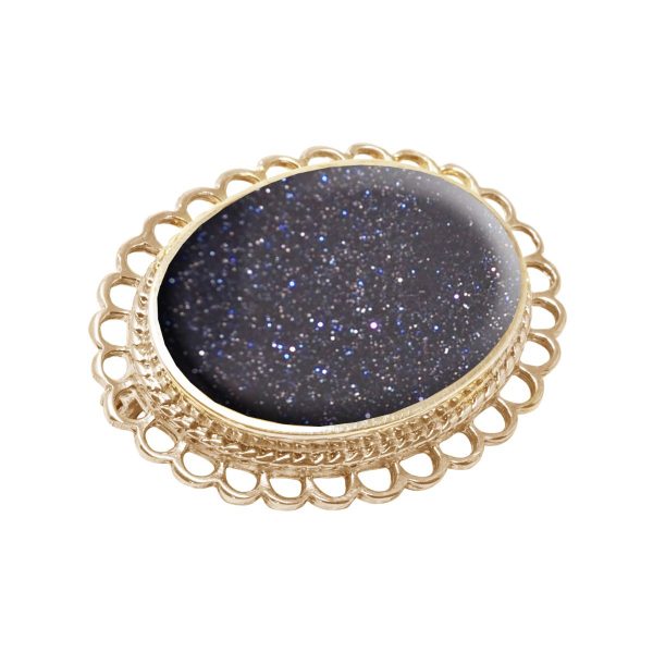 Yellow Gold Blue Goldstone Oval Brooch