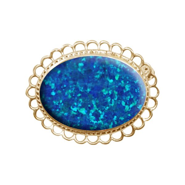 Yellow Gold Opalite Cobalt Blue Oval Brooch
