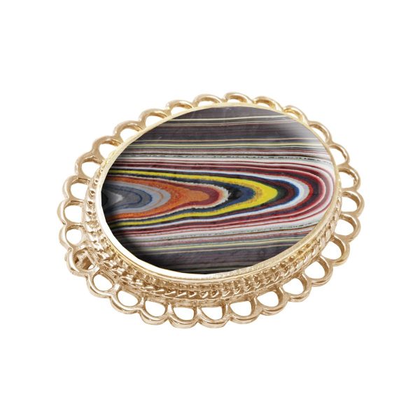 Yellow Gold Fordite Oval Brooch