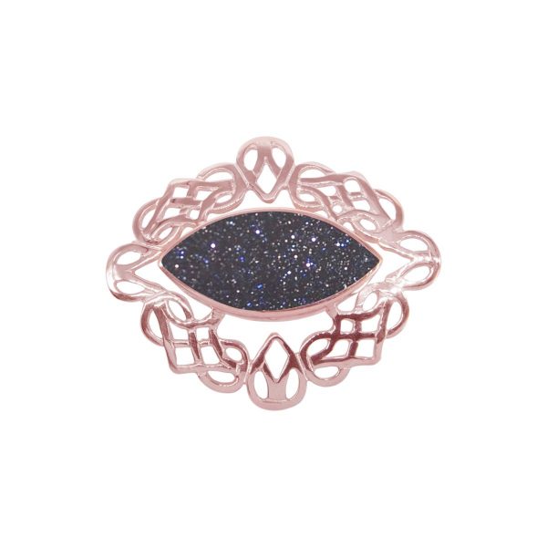 Rose Gold Blue Goldstone Celtic Brooch