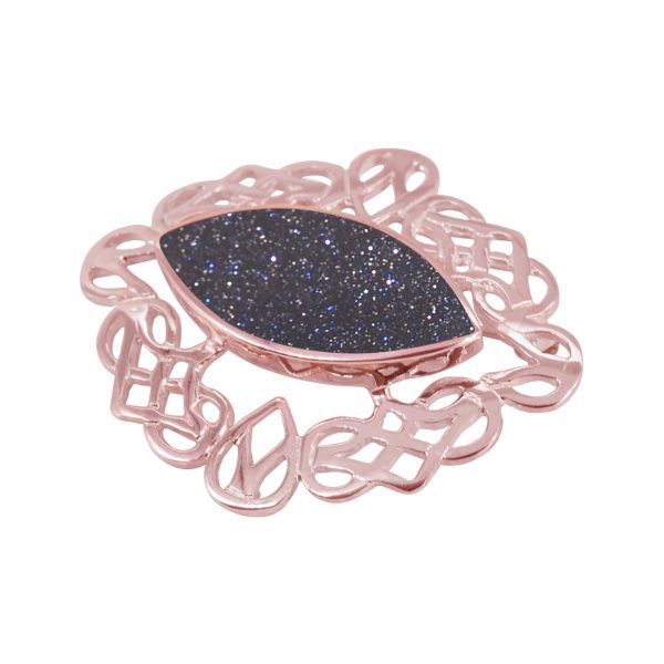 Rose Gold Blue Goldstone Celtic Brooch