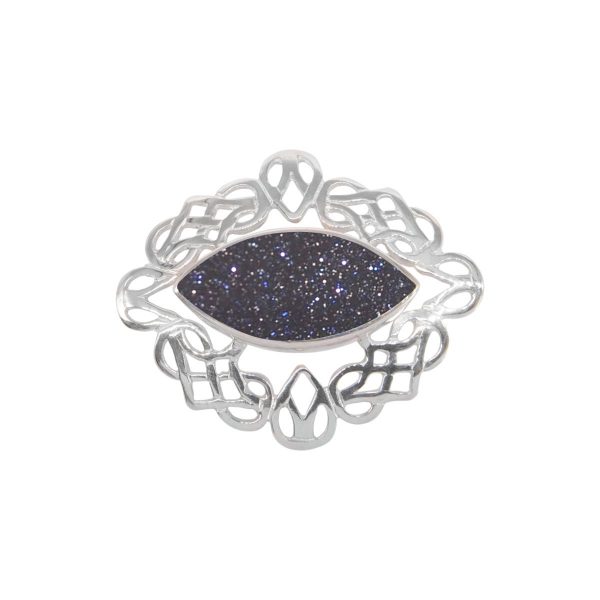 Silver Blue Goldstone Celtic Brooch