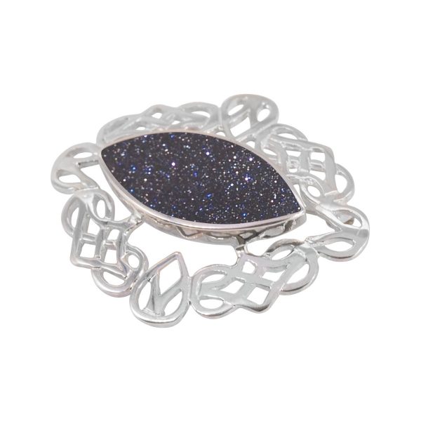 Silver Blue Goldstone Celtic Brooch