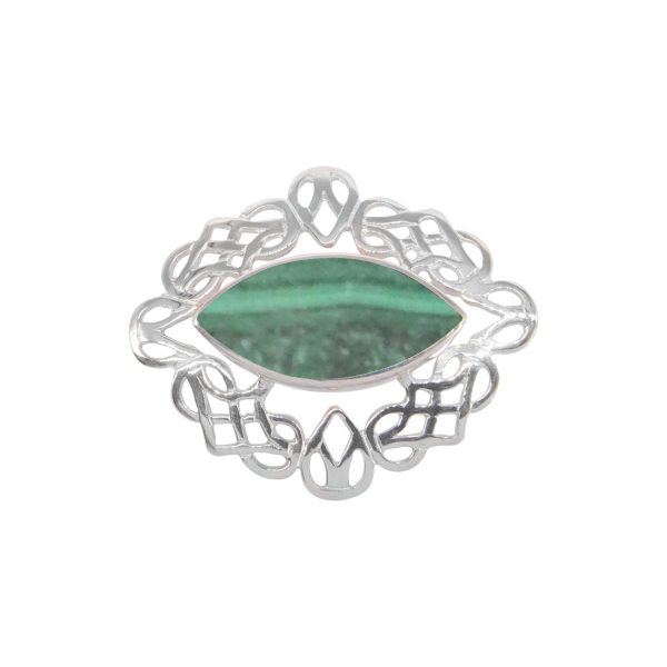 Silver Malachite Celtic Brooch