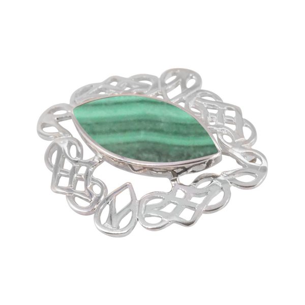 Silver Malachite Celtic Brooch