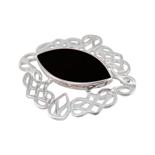 Silver Whitby Jet Celtic Brooch