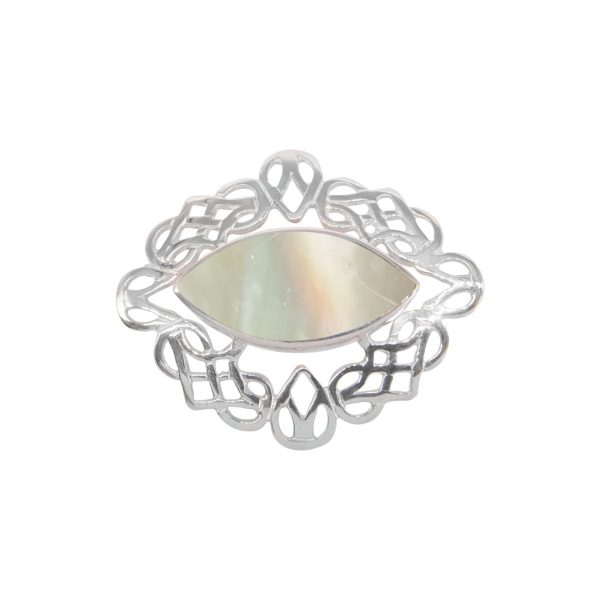 White Gold Mother of Pearl Celtic Brooch