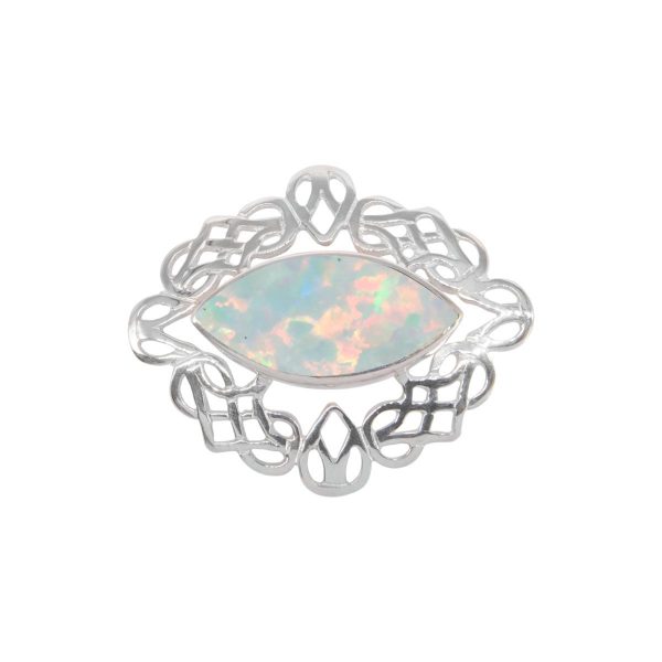 White Gold Opalite Sun Ice Celtic Brooch