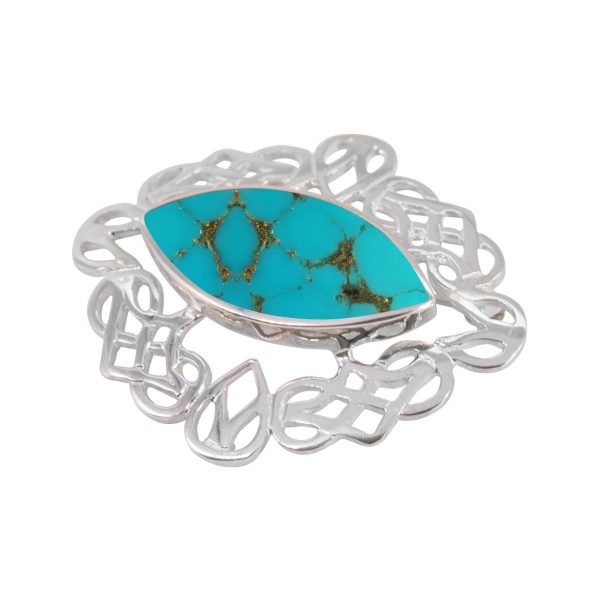 White Gold Turquoise Celtic Brooch