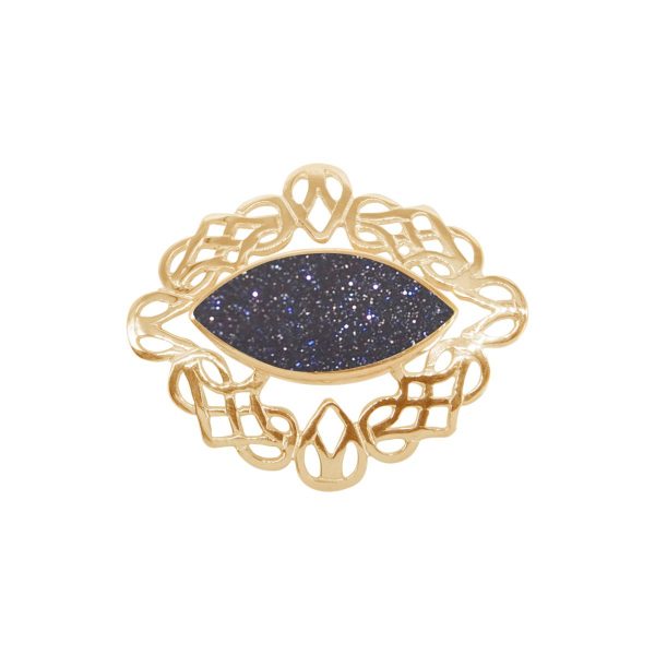 Yellow Gold Blue Goldstone Celtic Brooch