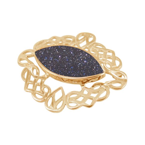 Yellow Gold Blue Goldstone Celtic Brooch