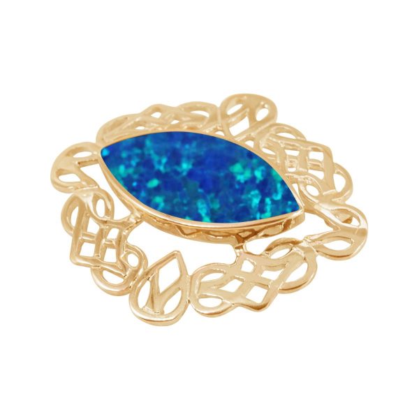 Yellow Gold Opaliye Cobalt Blue Celtic Brooch