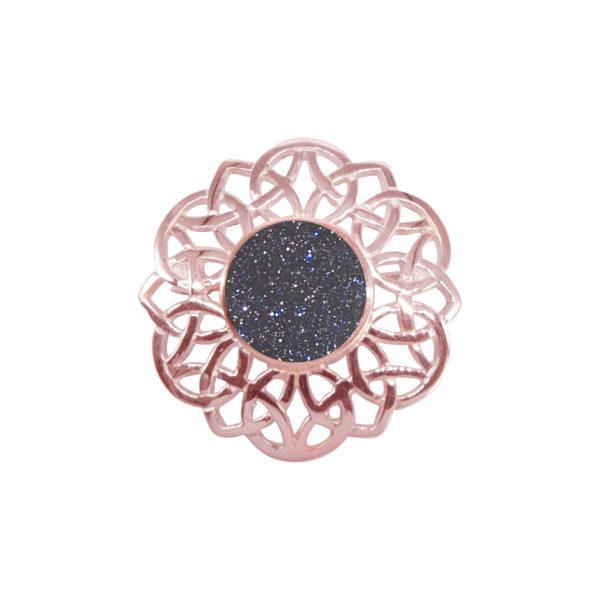 Rose Gold Blue Goldstone Round Celtic Brooch