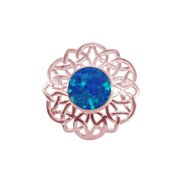 Rose Gold Opalite Cobalt Blue Round Celtic Brooch
