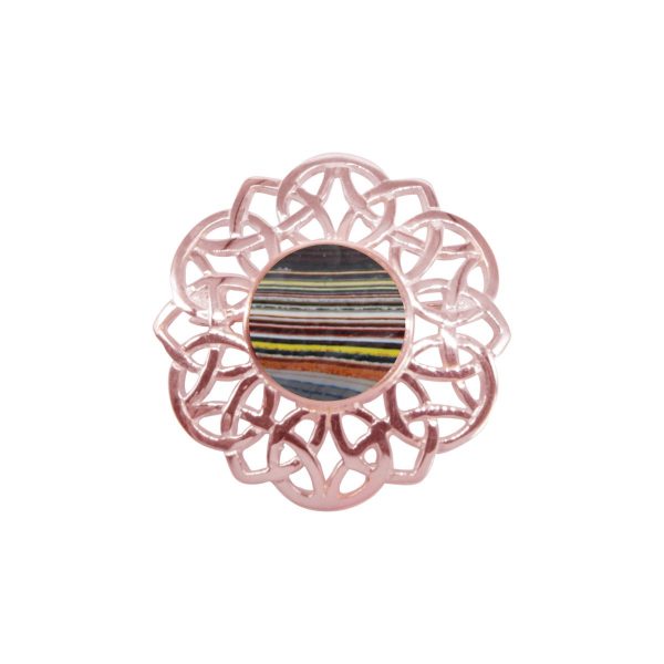 Rose Gold Fordite Round Celtic Brooch