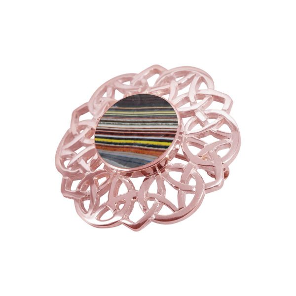 Rose Gold Fordite Round Celtic Brooch