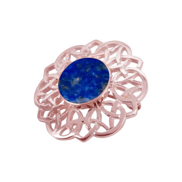 Rose Gold Lapis Round Celtic Brooch