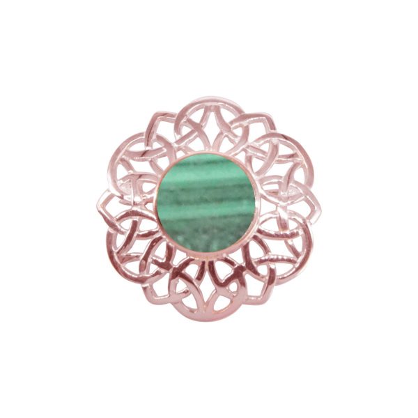 Rose Gold Malachite Round Celtic Brooch