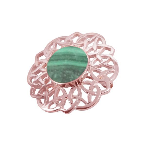 Rose Gold Malachite Round Celtic Brooch