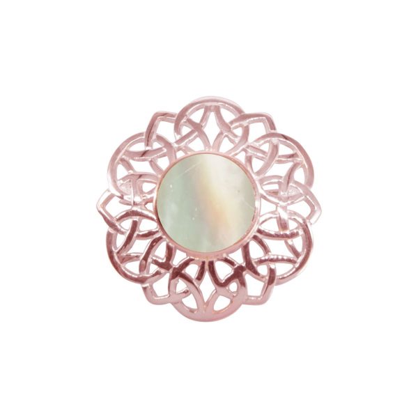 Rose Gold Mother of Pearl Round Celtic Brooch