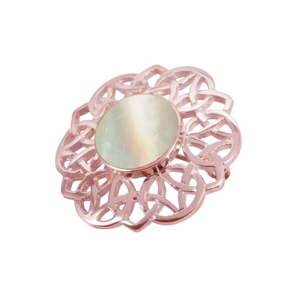 Rose Gold Mother of Pearl Round Celtic Brooch