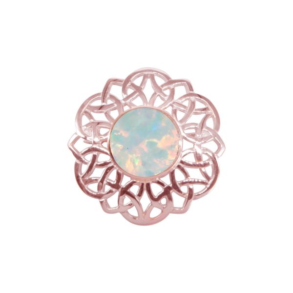 Rose Gold Opalite Sun Ice Round Celtic Brooch