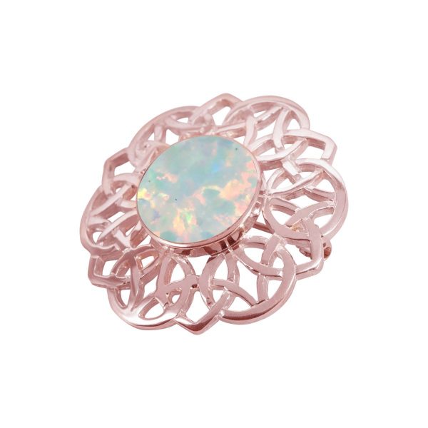 Rose Gold Opalite Sun Ice Round Celtic Brooch