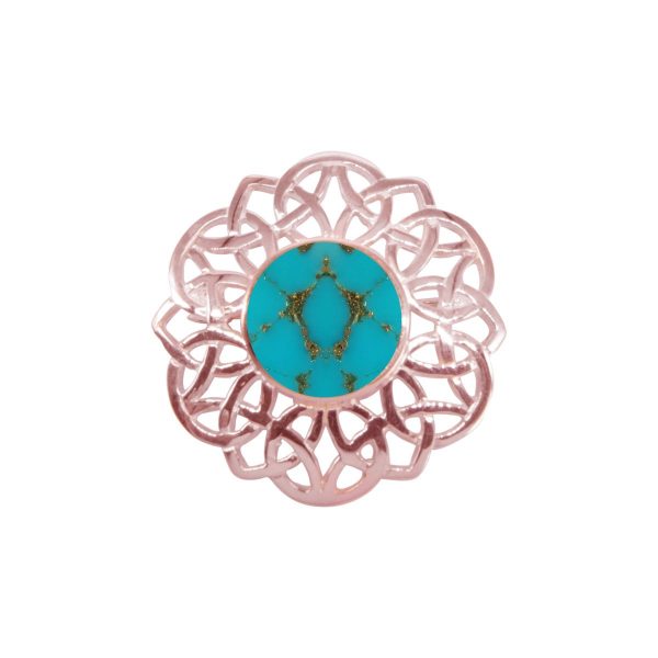 Rose Gold Turquoise Round Celtic Brooch