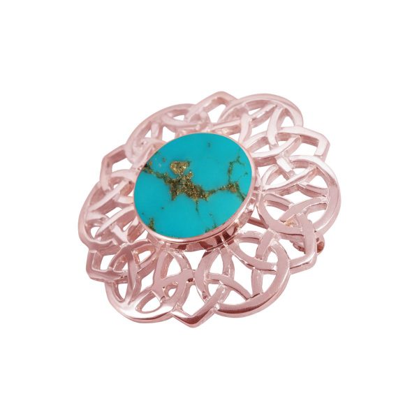 Rose Gold Turquoise Round Celtic Brooch