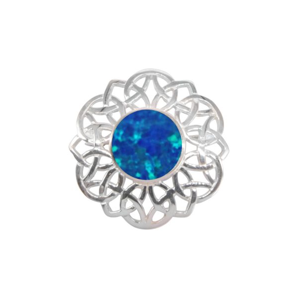 Silver Opalite Cobalt Blue Round Celtic Brooch