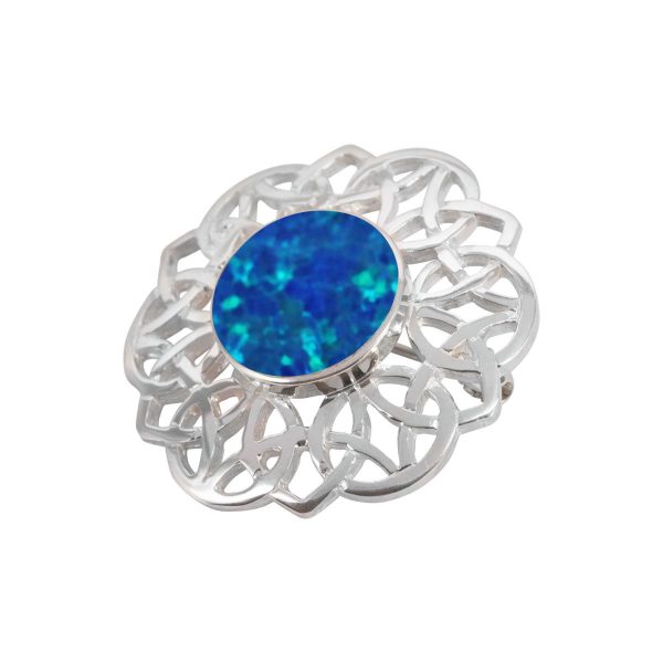 Silver Opalite Cobalt Blue Round Celtic Brooch