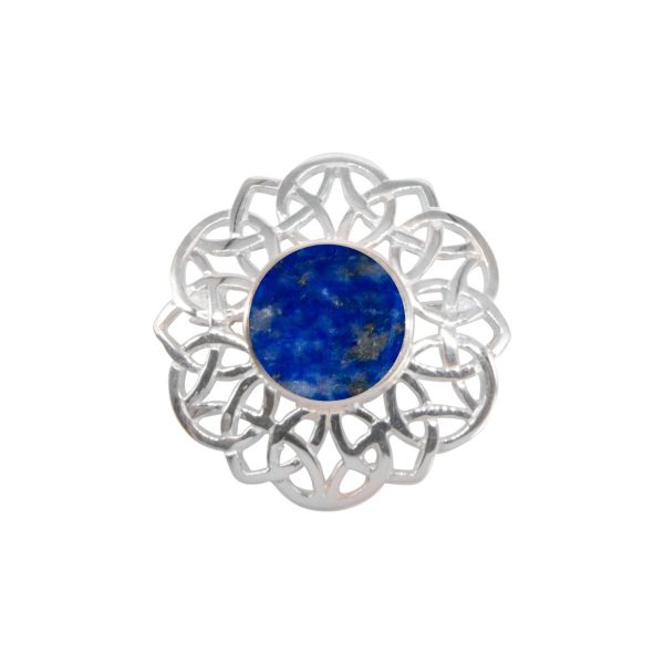 Silver Lapis Round Celtic Brooch