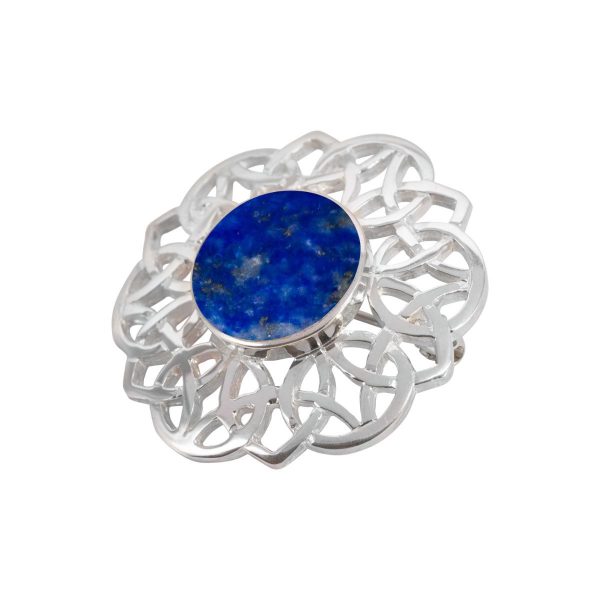 Silver Lapis Round Celtic Brooch