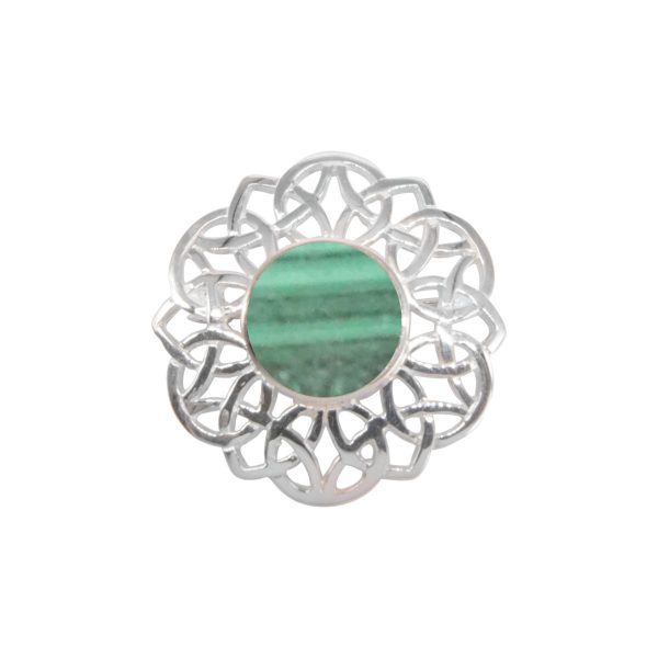 Silver Malachite Round Celtic Brooch