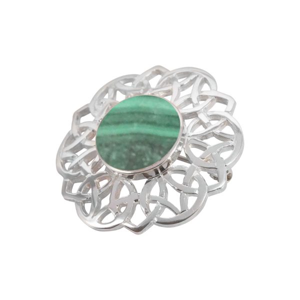 Silver Malachite Round Celtic Brooch