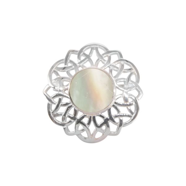 Silver Mother of Pearl Round Celtic Brooch