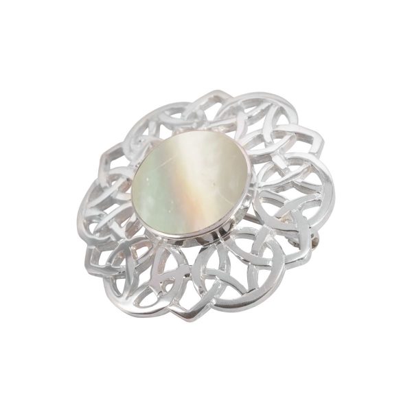 Silver Mother of Pearl Round Celtic Brooch