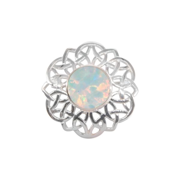 Silver Opaite Sun Ice Round Celtic Brooch