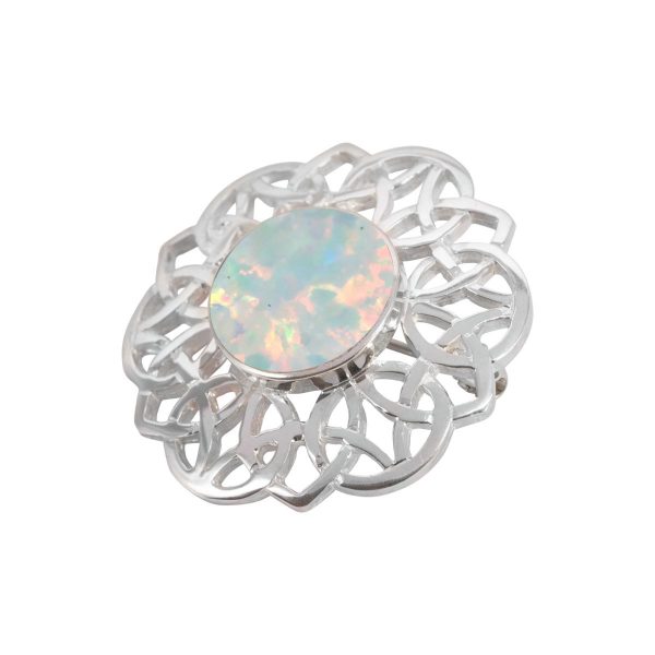 Silver Opalite Sun Ice Round Celtic Brooch