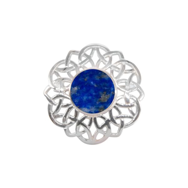 White Gold Lapis Round Celtic Brooch