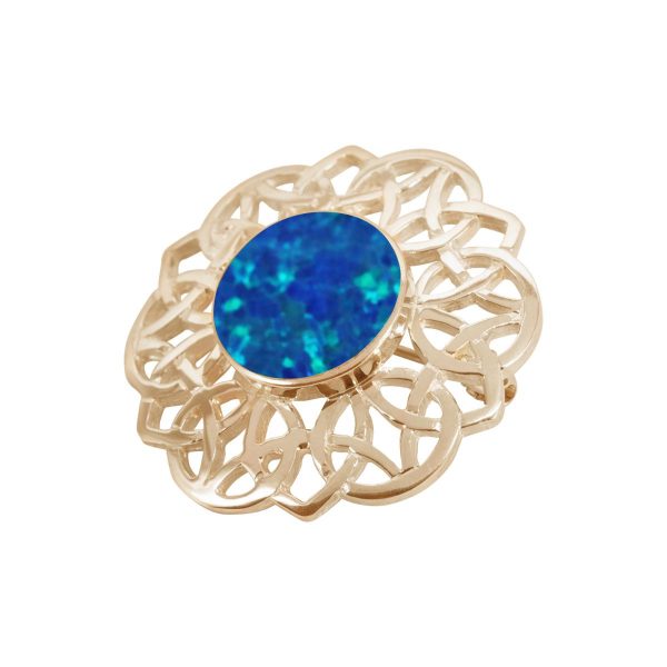 Yellow Gold Opalite Cobalt Blue Round Celtic Brooch