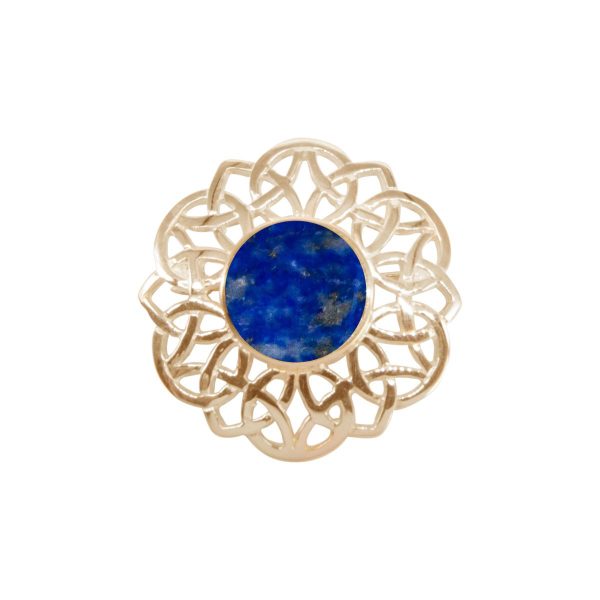 Yellow Gold Lapis Round Celtic Brooch