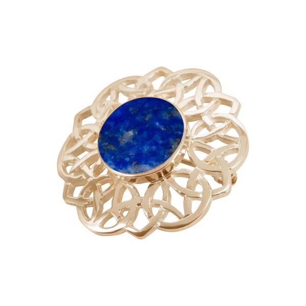 Yellow Gold Lapis Round Celtic Brooch